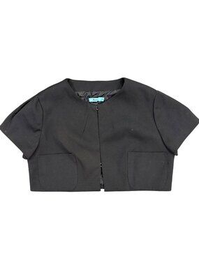 Morocco Women’s Black Cropped Jacket With Short Sleeves & Front Pockets Size 10